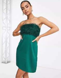 Зеленое мини-платье-бандо с мишурой Lola May