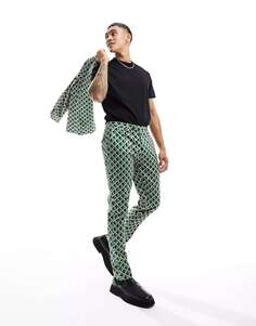 Зеленые костюмные брюки Twisted Tailor с винтажным геометрическим принтом