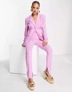 Розовый костюм из джерси с разрезом на щиколотке и узкими брюками ASOS