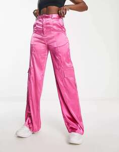 Розовые атласные широкие брюки карго Heartbreak
