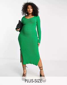 Зеленое платье миди в рубчик I Saw It First Plus с разрезом по бокам I Saw It First Curve