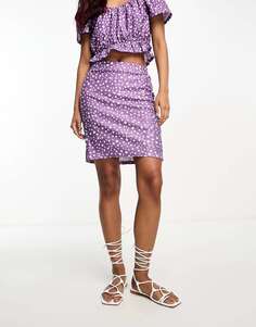 Комбинированная мини-юбка с завышенной талией фиолетового цвета с цветочным принтом Pieces