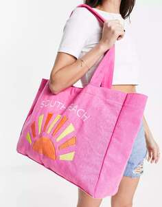 Ярко-розовая пляжная сумка South Beach с вышивкой и вышивкой