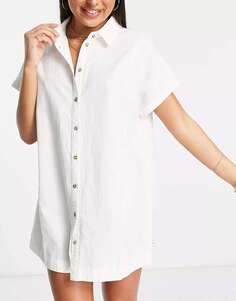 Классическое льняное пляжное платье-рубашка Rhythm белого цвета