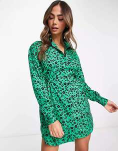 Изумрудно-зеленое платье-рубашка с поясом и цветочным принтом Wednesday&apos;s Girl