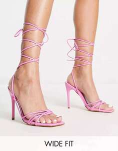 Розовые босоножки на широком каблуке с квадратным носком и завязками Truffle Collection