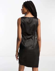 Черное атласное мини-платье с разрезом Urban Threads
