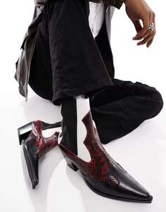 Черно-красные кожаные ботинки челси в стиле вестерн на каблуке ASOS