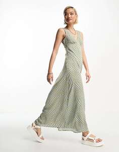 Атласное платье миди с v-образным вырезом и геометрическим принтом Urban Threads