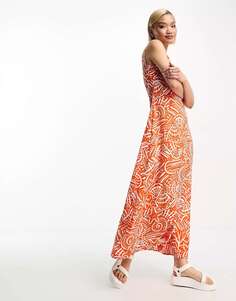 Оранжевое свободное платье макси Urban Threads с абстрактным принтом