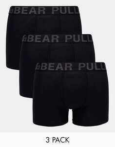 Три пары боксеров Pull&amp;Bear с серым контрастным поясом черного цвета