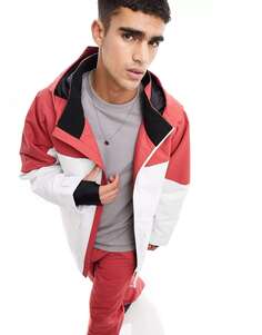Потертая лыжная куртка в стиле колор-блок белого и космически-красного цвета Threadbare