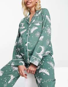 ASOS DESIGN Maternity Пижамный комплект из модальной рубашки и брюк с астрологией шалфейного цвета