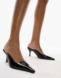 Черные кожаные туфли-лодочки премиум-класса на каблуке и среднем каблуке с зауженным носком Etta Topshop