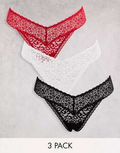 Три комплекта кружевных стрингов New Look черного, белого и красного цветов