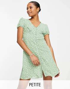 Гламурное зеленое весеннее чайное платье с пуговицами Petite Glamorous Petite