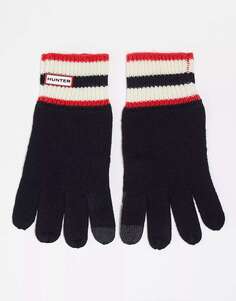 Черные трикотажные перчатки с логотипом Hunter в красную полоску