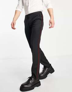 Черные атласные брюки с полосками по бокам Hugo Hugo Red
