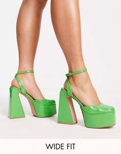 Зеленые лакированные туфли на платформе и платформе Simmi London Wide Fit Adley Simmi Clothing