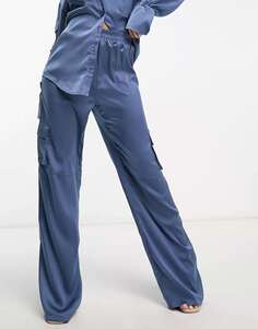 Эксклюзивные атласные широкие брюки I Saw It First синего цвета