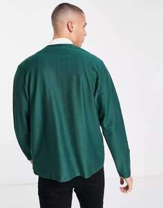 Зеленая рубашка-поло премиум-класса на молнии с контрастной вставкой и длинными рукавами Jack &amp; Jones