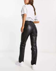 Черные прямые брюки из натуральной кожи Urbancode