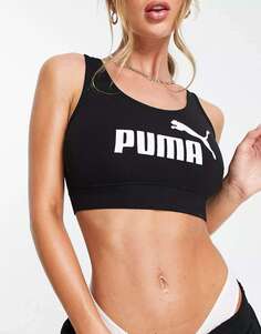 Черный бюстгальтер без косточек с логотипом Puma Essentials