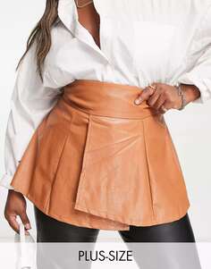 Коричневая юбка-фартук из искусственной кожи с завышенной талией In The Style Lorna Luxe