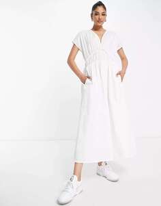 InWear Белое хлопковое платье миди с лифом и завязками Ville In Wear