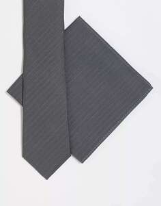Узкий галстук и нагрудный платок Noak серого цвета с штриховкой
