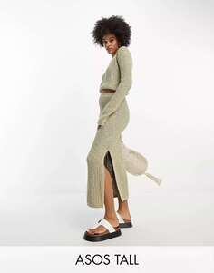 ASOS DESIGN Tall Трикотажная юбка-макси текстурированной лесенкой цвета хаки