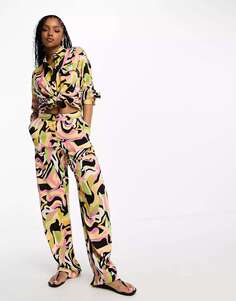 Компонентные брюки прямого кроя с разноцветным волнистым принтом Pieces