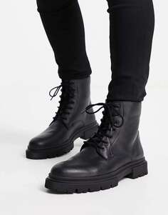 Черные кожаные ботинки на массивной шнуровке Schuh Dane