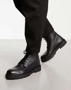 Черные кожаные массивные ботинки на шнуровке Schuh Draco