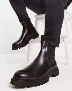 Черные кожаные массивные ботинки челси Schuh Duke