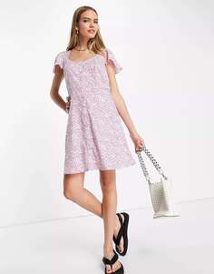 Мини-платье с развевающимися рукавами Vero Moda розового цвета с принтом