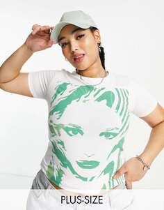 Приталенная футболка Daisy Street Plus в стиле 90-х с волнистым принтом в виде лица