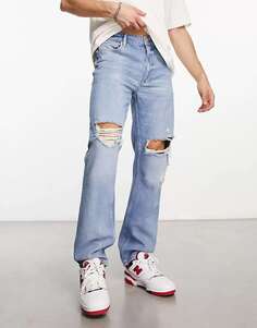 Светлые винтажные джинсы прямого кроя с рваными краями ASOS