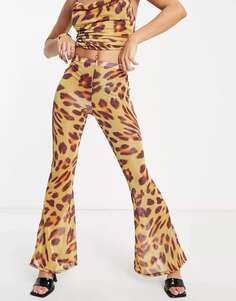 Леопардовые брюки-клеш из блестящей сетки ASYOU