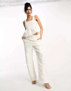 Жаккардовые брюки Y.A.S Bridal белого цвета