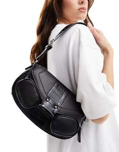 Черная сумка через плечо с пряжкой и карманами ASOS