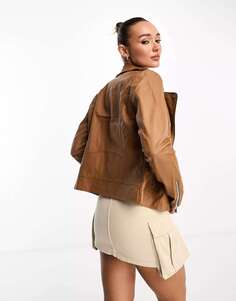 Байкерская куртка из искусственной кожи Vila светло-коричневого цвета