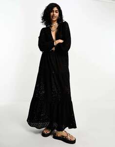 Черное летнее платье макси с длинными рукавами IIsla &amp; Bird