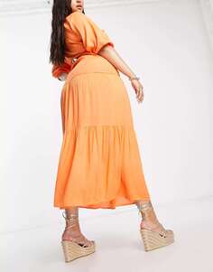 Эксклюзивная многоярусная макси-юбка оранжевого цвета Esmee Plus Esmee Curve