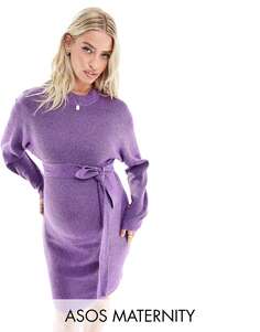 Фиолетовое трикотажное платье миди с завязкой на талии Mamalicious Mama.licious