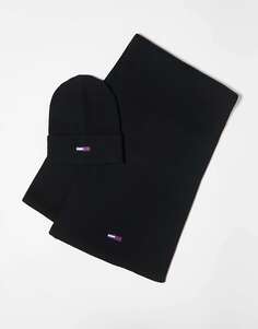 Черная шапка и шарф с логотипом Tommy Jeans