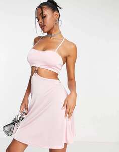 Розовое платье-комбинация с вырезами и кольцами ASYOU