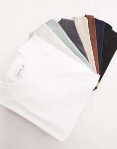 Пара классических футболок Topman из 10 цветов черного, белого, темно-синего, темно-серого, шалфейного, каменного, коричневого и светло-серого цветов