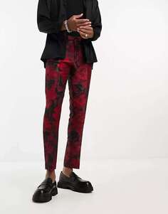 Красные костюмные брюки с цветочным принтом Twisted Tailor redmon