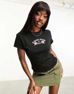 Черная футболка с короткими рукавами и цветочным принтом Tommy Jeans